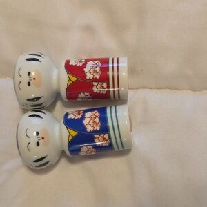 NEW! Ceramic Kokeshi Doll Salt and Pepper Shakers - Red and Blue